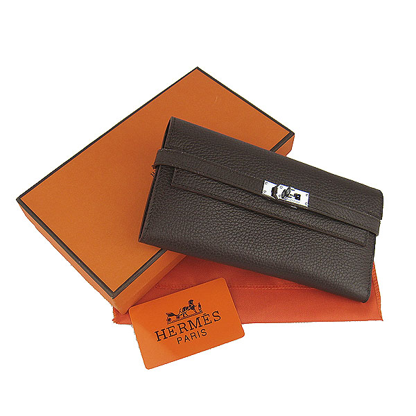 High Quality Hermes Kelly Long Clutch Bag Dark Coffee H009 Replica